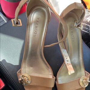 Talbots Brown Heeled Sandals with Gold Bee Accents
